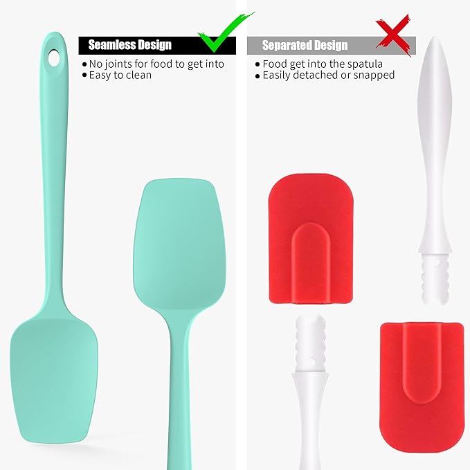 Heat Resistant Silicone Spoon Spatulas, Doosu 600°F High Temp Flexible Cooking Spoons Kitchen Spoonula Scratch-Proof for Mixing Stirring Scraping Serving Non-Stick Cookware (Set of 3, Aqua Sky)