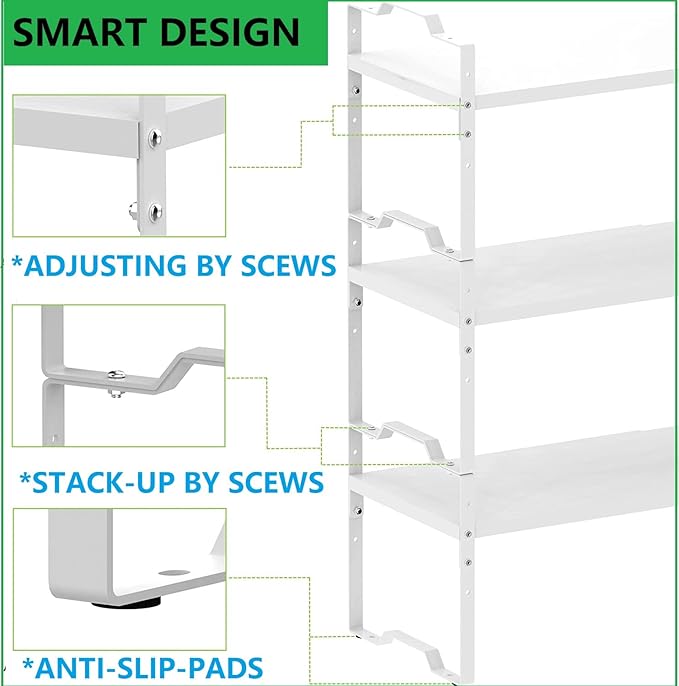 Expandable Shelf for Cabinet Organizer Adjustable Stackable Spice Rack at Kitchen and Bathroom More, Counter Countertop Cupboard Organization Pantry Storage(MEDIUM/1PACK/WHITE)