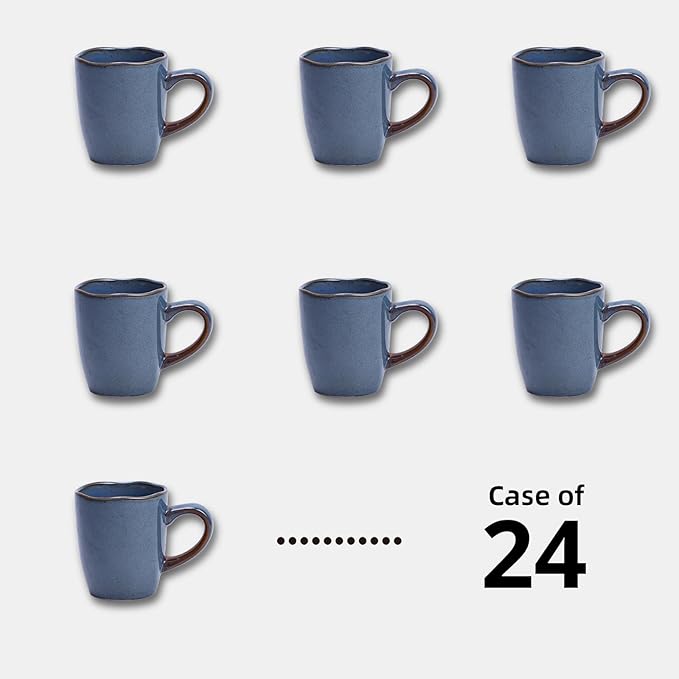 Organic Shape Restaurant Mug 12oz, Commerical Grade Catering Stoneware Coffee Mug in Ir-regular Organic Shape, Chip & Scratch Resistant, Glossy Reactive Glaze Blue, Case of 24