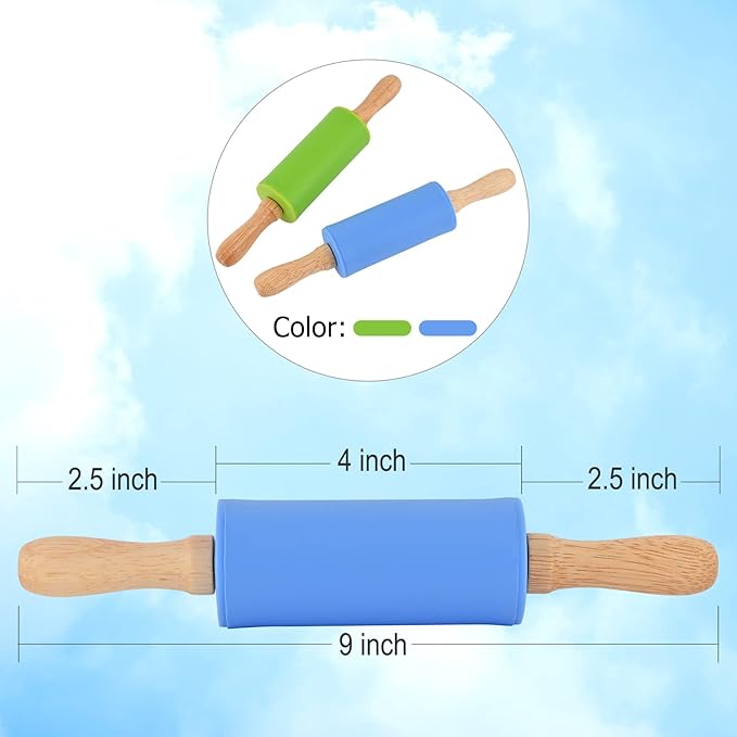 Mini Silicone Rolling Pin for Kids, Non-stick Surface Wood Handle, 9 Inch 1 Pack Purple