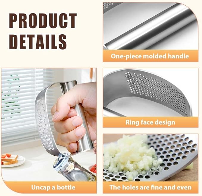 Stainless Steel Garlic Press, 2026 Upgrade Garlic Press Rocker Heavy Duty Stainless Steel Garlic Mincer, Heavy Garlic Chopper with Peeler And Cleaning Brush (With Corkscrew)