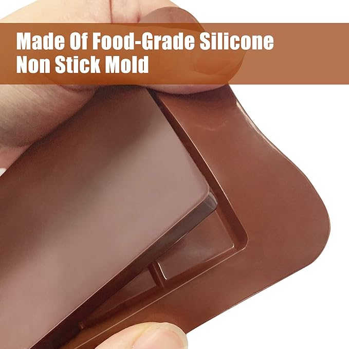 Walfos Break-Apart Chocolate Molds, Non-Stick Silicone Chocolate Bar Mold, Food Grade Candy Bar Mold, Perfect for Energy Bar, Cocoa Mini Bar, Basic Bites, 2 Pack