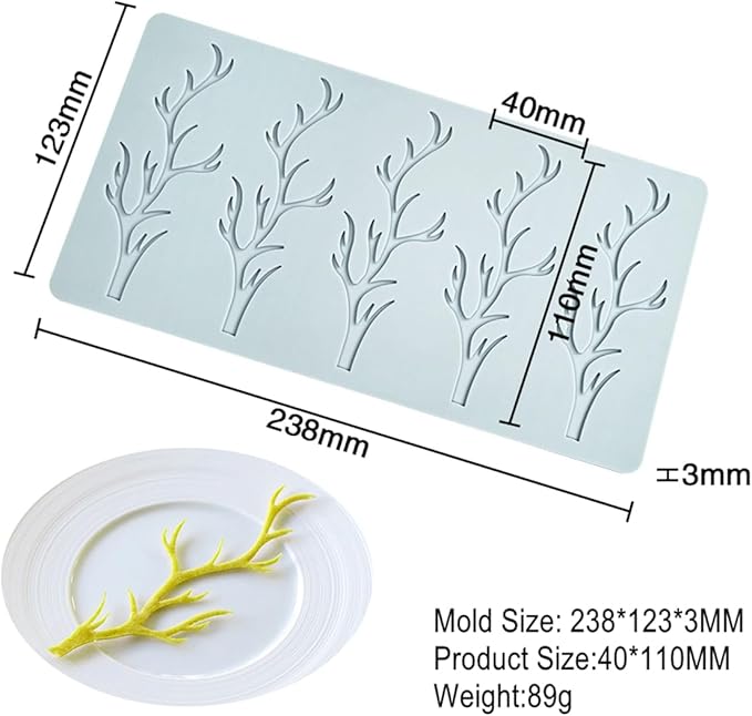 TUKE 3D Branch Silicone Tuile Fondant Molds for Baking, Polymer Clay, Sugar Craft - Hollow Candy Lace Design (9.52x4.92x0.12inch)