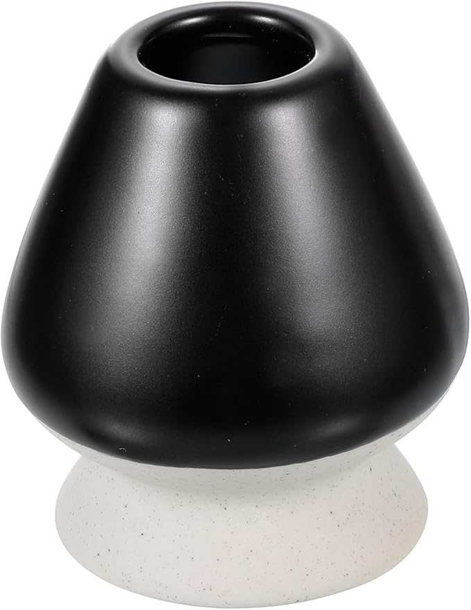 HARFINGTON Ceramic Chasen Stand 65mm Matcha Whisk Holder, Traditional Matcha Tea Chasen Holder, Black Gray