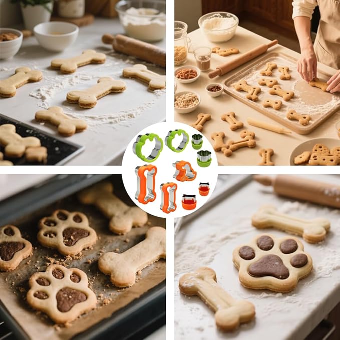 Dog Cookie Cutter Set, 9 Pieces - Bone, Paw Print, Puppy Shape Cookie Mold, Stainless Steel Dog Treats Biscuit Cutters with Plastic Cover, Assorted Sizes