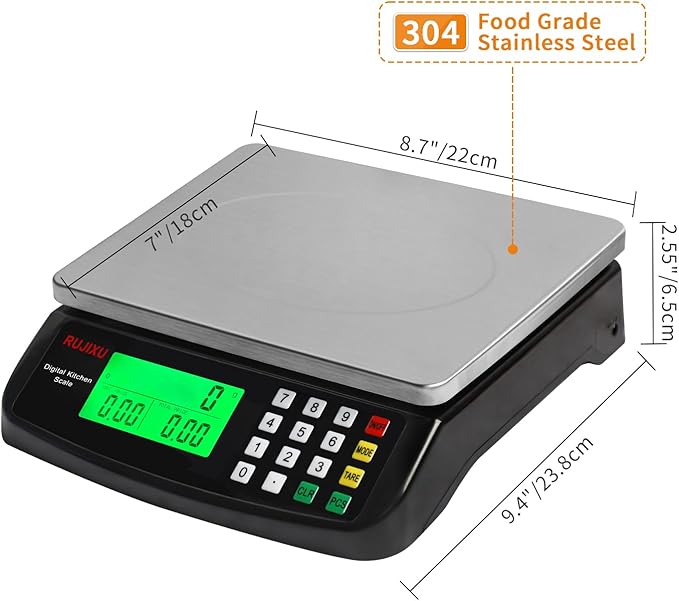 Large Digital Kitchen Scale Black 30kg/66lb Commercial Food Scale Stainless Steel with LCD Display Price Computing Scale for Restaurant Baking Bread Meat Prep Counting Scale for Parts and Coins