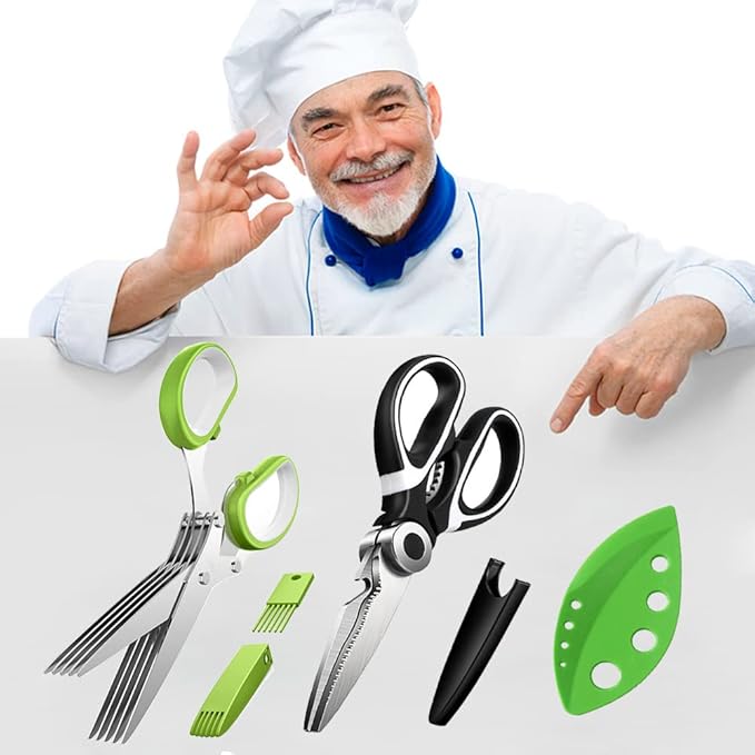 3 Pack Herb Stripper Tools Kit With 5-Blade Stainless Steel Scissors, Heavy Duty Meat Shears, Kitchen Stripping Tool, Safe Covers, Cleaning Comb, Multipurpose Chopping Mincer