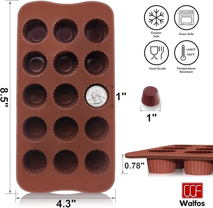 Peanut Butter Cup Mold Fat Bomb Molds, Walfos Silicone Candy Mold-Perfect for Keto Fat Bomb, Candy, Dark Chocolate, Mini Peanut Butter Cup, Set of 3