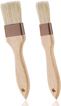 2 Pcs Natural Bristle Pastry Brush, Beech Wooden Handle Basting and BBQ Brushes for Cooking, Butter, Oil, Marinade, Grilling & Baking, Kitchen Food Brush (1 inch & 1.5 inch)