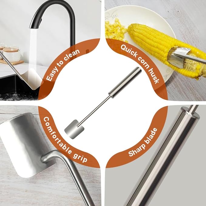 Easy Clean Corn Cob Peeler, 2024 New Corn Peeler for Corn On The Cob Corn Cob Stripper Corn on the Cob Remover, Stainless Steel Corn Stripping Tool for Home Kitchen, Restaurant Chef (3)