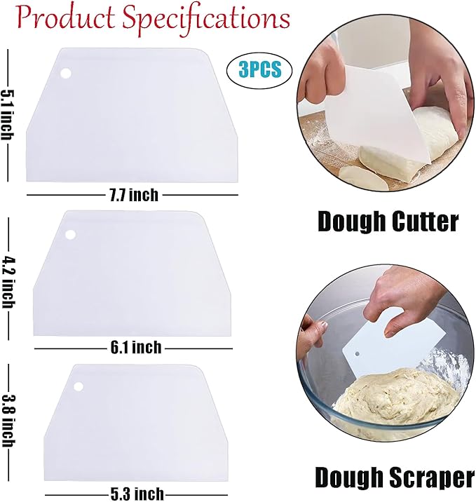 Set of 3 Cake Scrapers and Smoother Tools for Cake Decorating, Dough & Bowl Scrapers Plastic Icing Smoothers Dough Cutters Bench Scrapers（T Shape）
