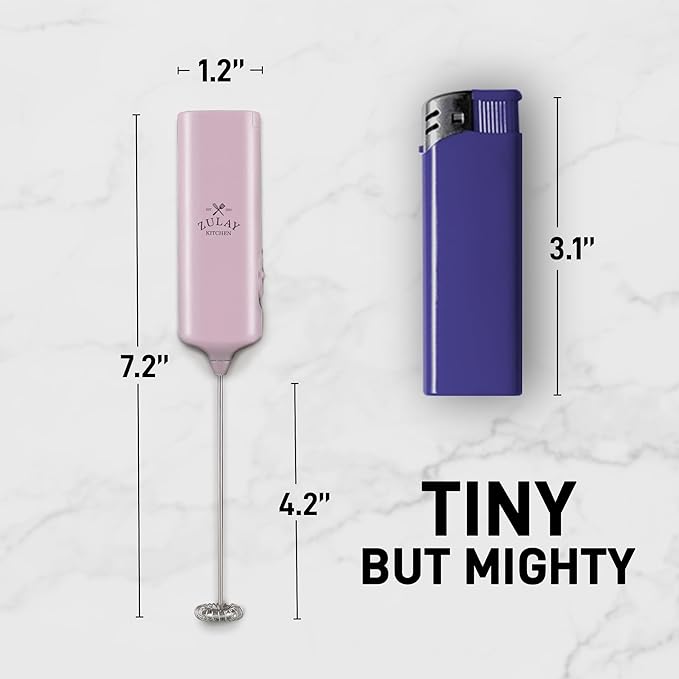 Mini & Mighty Milk Frother Wand – Powerful Handheld Coffee Frother, Battery Operated Drink Mixer – Compact Pocket Size – Detachable Whisk for Latte, Cappuccino, Matcha, Hot Chocolate – Pink