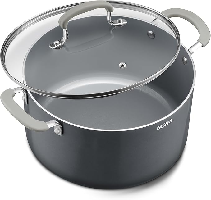 12 Quart Nonstick Stock Pots with Lid, BEZIA Large Pot for Cooking, Ceramic Soup Pot with Lid, Induction Ready, Big Cooking Pots with Silicone Handle, Compatible with All Cooktops, Dishwasher Safe