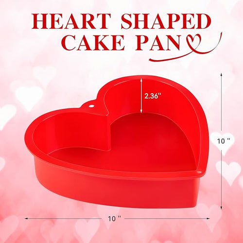 10 Inch Heart Shaped Cake Pans, 2 Pack Nonstick Silicone Heart Baking Molds for Cakes, Cheesecakes and Brownies (Red)