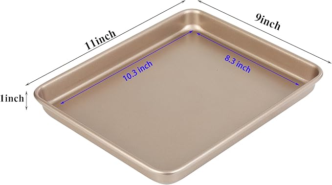 11 Inch Baking Sheets Pan Nonstick Set of 2, Walooza Cookie Sheet Replacement Toaster Oven Tray，Deep Size 1 inch Bakeware, Non Toxic & Heavy Duty & Easy Clean