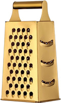 Stainless Steel 4 Sides Grater Slicer with Handle, Multifunctional Cutter Planing for Ginger, Garlic, Cucumbers, Carrots, Cheese, Potato, Ergonomic Design Kitchen Gadgets Accessories（Gold）