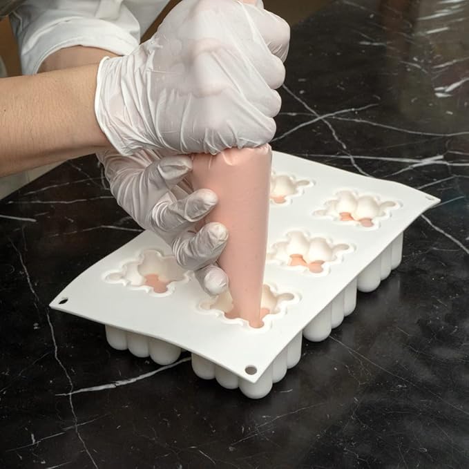 Restaurantware-6 Cavities Pastry & Baking Mold, 1 Oven-Ready 3D Mold - Flexible, Freezable, White Silicone Silicone Mold For Baking, Easy Release, For Chocolate, Cheesecake, Jelly, Or Mousse