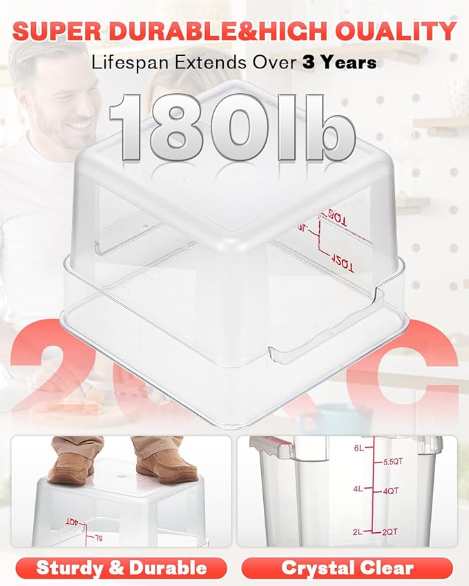 2QT NSF Food Storage Containers: 8 PCS [Food Grade][Hot&Cold Resistant] Commercial Clear Square Food Storage Containers with Scales Handles for Home Restaurant Kitchen Proof Dough(BPA FREE)