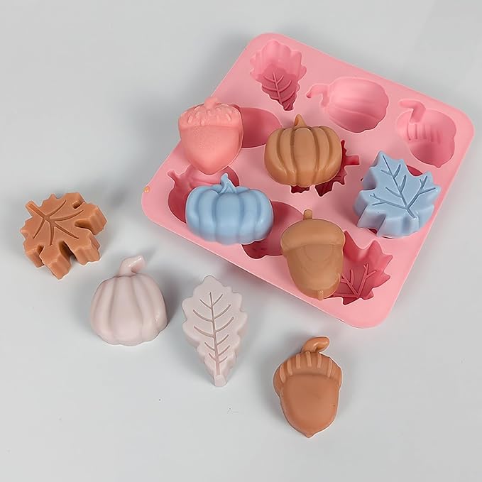 Fall Silicone Molds Pumpkin Chocolate Mold 2pcs Maple Leaf Acorns Shape Candy Soap Cake Baking Mold for Autumn,Thanksgiving, Halloween, Harvest