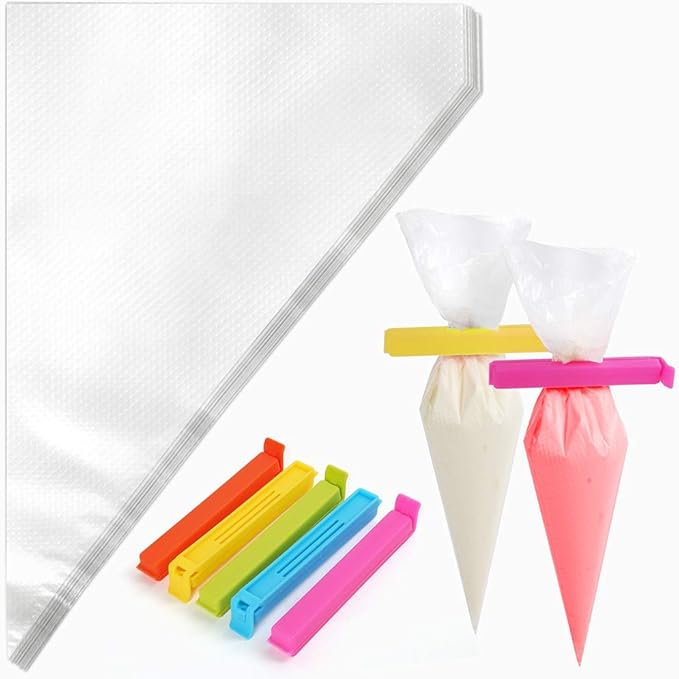 LotFancy 250pcs 12 Inch Piping Bags, Disposable Pastry Bags with 5 Clips, Anti-Burst Icing Piping Bag, Non-Slip Frosting Bags for Cakes and Cookies Decoration