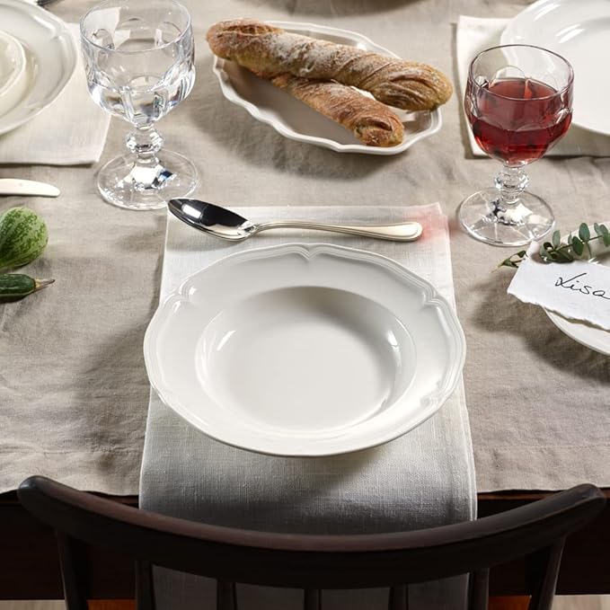 Villeroy & Boch Manoir Pasta Bowl/Soup Plate, 9 in, Premium Porcelain, White