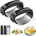 Stainless Steel Garlic Press Rocker, 2025 New Garlic Mincer and Garlic Crusher, Easy-Squeeze Garlic Tool with Peeler and Cleaning Brush for Smashing Garlic (2 Set)