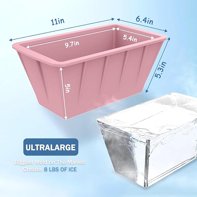 Extra Large Ice Cube Molds 4Pack 32LB Silicone Ice Block Molds for Ice Plunge Tub, Reusable Ice Cube Trays for Freezer, Giant Ice Cube Molds for Home Ice Baths,Cold Plunge Accessories (Pink)