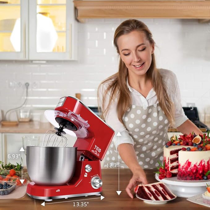 CUSIMAX Stand Mixer, 5-QT Stainless Steel Bowl Food Mixer, Tilt-Head Kitchen Electric Mixer with Dough Hook, Mixing Beater and Whisk, Splash Guard, Red