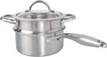 2.5 Quart Stainless Steel Saucepan with Steamer Basket, 18/10 Tri-ply Full Body, Multipurpose Sauce Pot with glass Lid, Perfect For Boiling Gravies, Pasta, Noodles