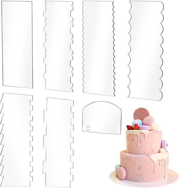 SenseYo 7 Pcs Acrylic Cake Icing Scraper Smoother Comb with Double Sided for DIY Mousse Butter Cream Cake Decoration (7)