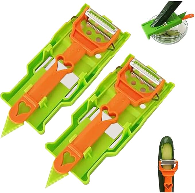 Pelador Multifuncional 2-en-1, Stainless Steel Vegetable Peeler Slicer with Grater and Spiralizer, for All Fruits and Vegetables (2Pcs)