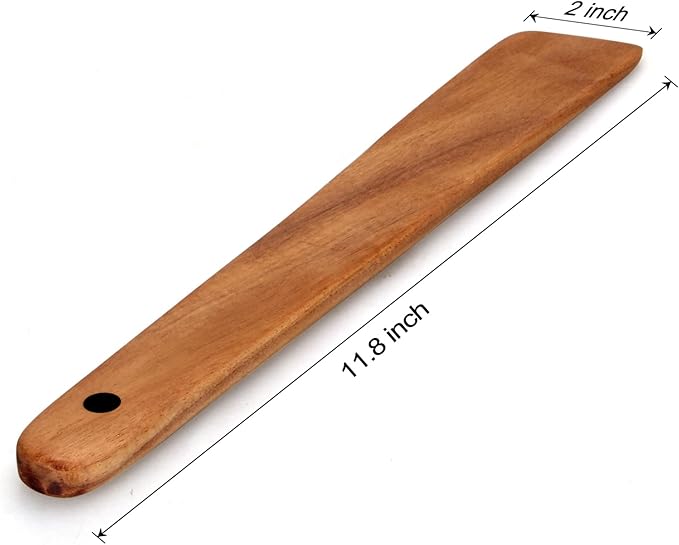 12 Inch Teak Wood Spatula for Cooking Non Toxic Kitchen Utensil Scraper Spurtle Kitchen Tools Flat Wooden Egg Flipper Spatulas Turner Cooking Spoon Bamboo Spatula Turner Cast Iron Sourdough Stirrer
