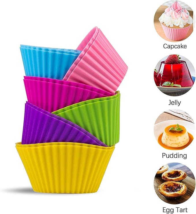 Cupcake Liners - Reusable Silicone Cupcake Baking Cups - Non-Stick Baking Muffins Mold - Use As Lunch Box Dividers - Set of 12 Kitchen Accessories - Great Gift Idea