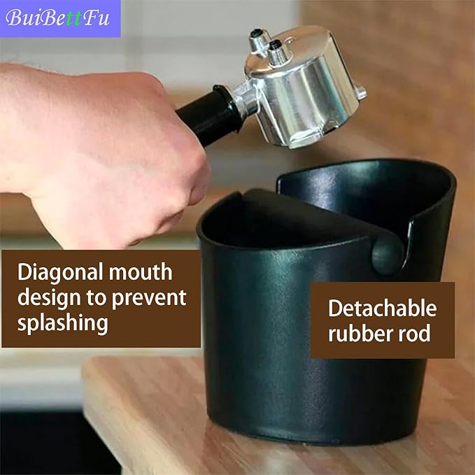 6.3 Inch Coffee Knock Box Shock-Absorbent Durable Barista Style Knock Box With Removable Knock Bar and Non-Slip Base Gift (L-Black)