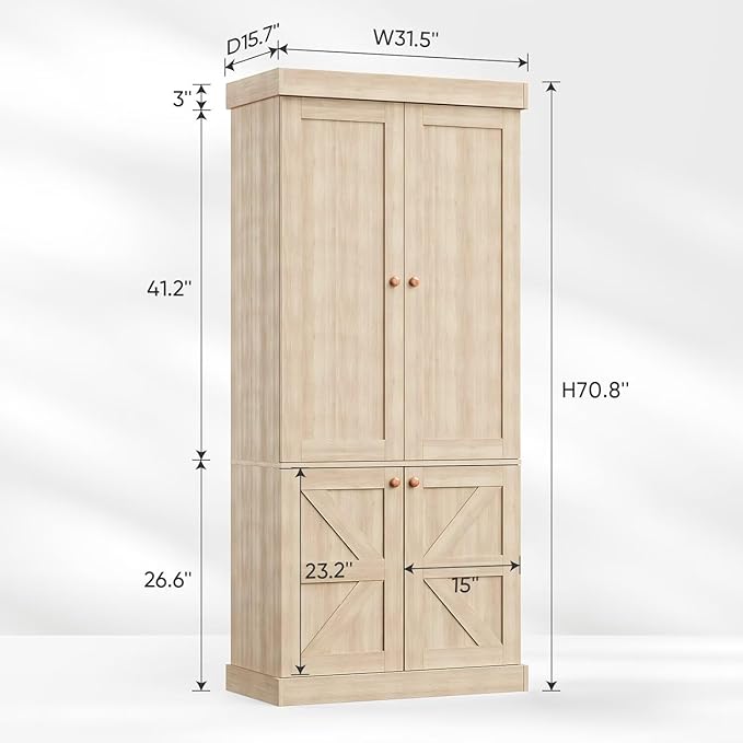 70.8" Tall Bookshelf with Doors, Farmhouse Modular Bookcase with 4-Tier Adjustable Shelves, Large Storage Cabinet for Home Office, Living Room, Brown, Set of 2