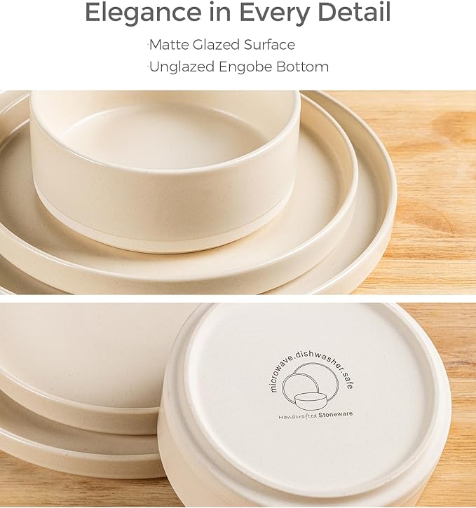 TheTerra Ceramic Dinnerware Sets for 4, 12 Pieces Handmade Reactive Glaze Plates and Bowls Set, Scratch Resistant Dish Set, Oven & Microwave & Dishwasher Safe, Matte White
