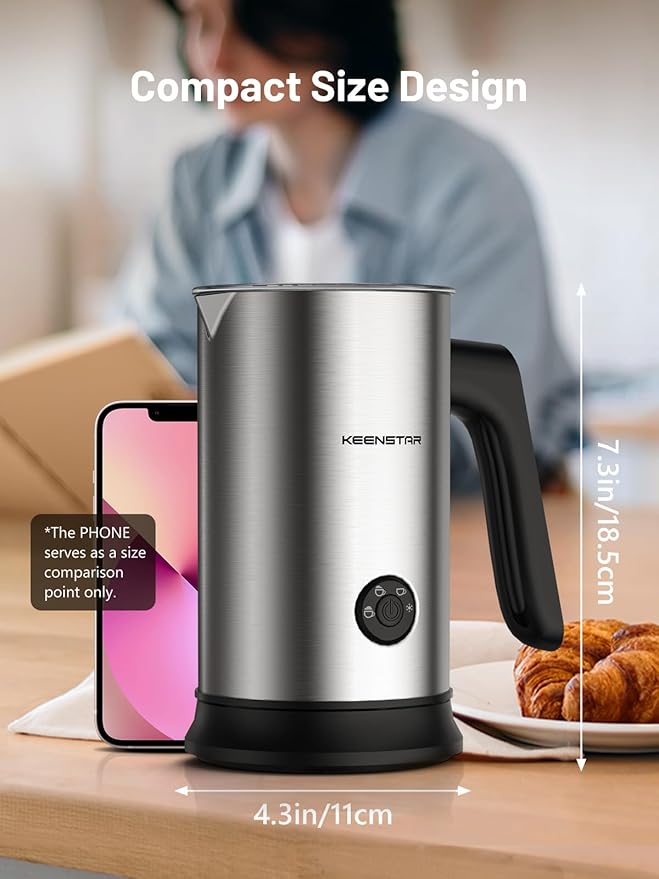 Keenstar Electric Milk Frother, Automatic Milk Steamer Warm or Cold Foam Maker for Coffee, Cappuccino, Latte, Stainless Steel Milk Warmer with Temperature Controls