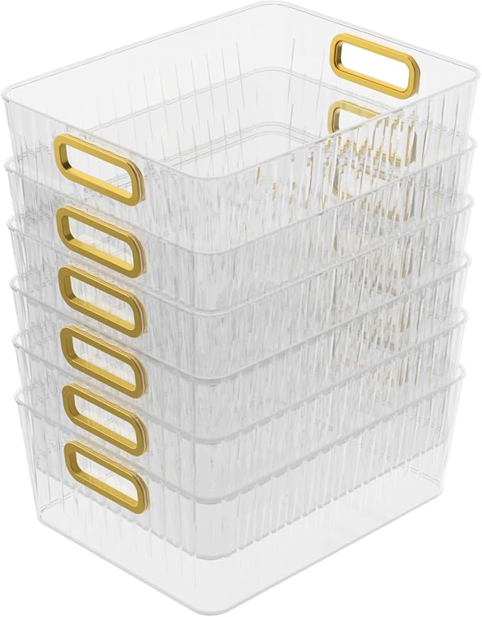 Kiddream 6 Packs Clear Fridge Organizer Bins, Plastic Pantry Organizers and Storage Bins
