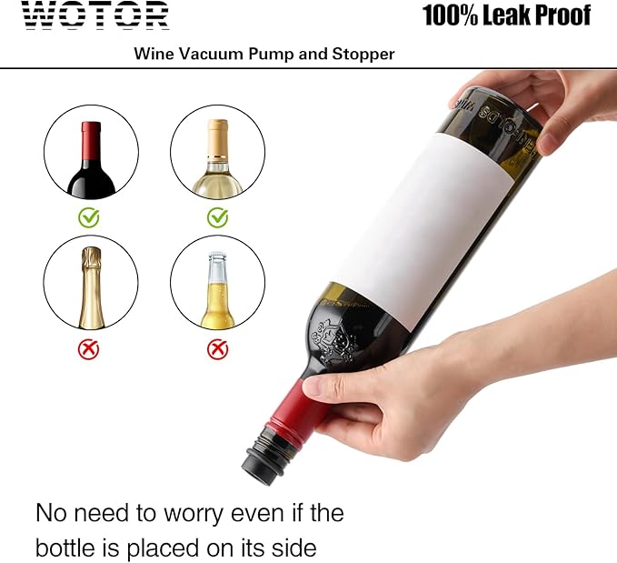 WOTOR Wine Saver Vacuum Pump with 8 Stoppers, Wine Stopper & Preserver, Reusable Bottle Sealer Keeps Fresh, Ideal Accessories Gift (Flat Handle)