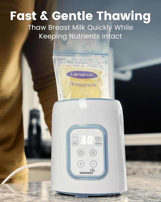 GROWNSY Bottle Warmer, 8-in-1 Fast Baby Milk Warmer with Timer for Breastmilk or Formula, Accurate Temperature Control, Multifunctional Baby Bottle Warmers for All Bottles- Blue