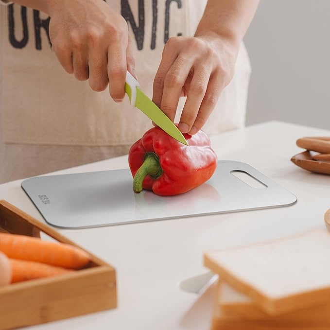 2 Pcs Stainless Steel Cutting Board for Kitchen 304 Steel Chopping Dishwasher Safe Metal Cutting Board Set for Kitchen Meat Fruit Vegetable (13.4"x9",11.8"x7.9")