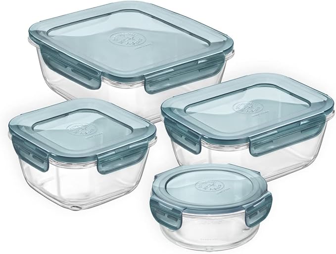 Bormioli Rocco Frigoverre Evolution Collection - 7 x 5.5 Inch Rectangle Container - 1 Liter (33.75oz) - Grey