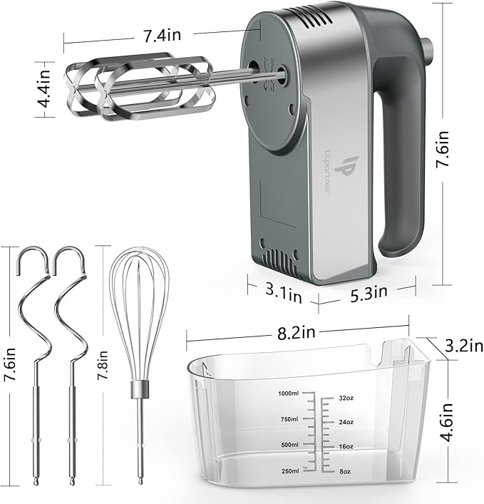 Hand Mixer Electric, 450W Kitchen Mixers with Scale Cup Storage Case, Turbo Boost/Self-Control Speed + 5 Speed + Eject Button + 5 Stainless Steel Accessories, For Easy Whipping Dough,Cream, Cake