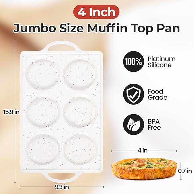 Muffin Top Pan Non Stick, 4 Inch Metal Frame Round Silicone Egg Baking Pan for Oven English Muffins, Whoopie Pies, Corn Bread, Egg Bites, Breakfast Sandwiches Tarts 3 Pack Confetti