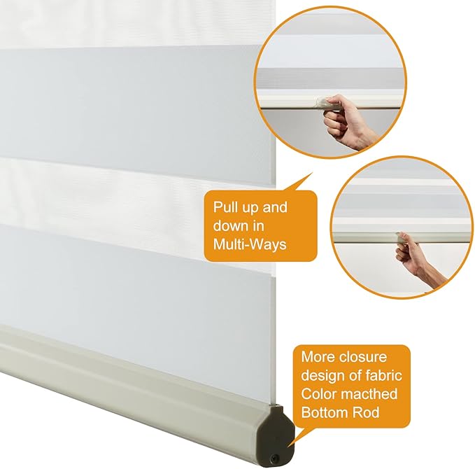 Persilux Cordless Zebra Blinds for Windows Free-Stop Roller Windows Shades (34" W X 72" H, Cream) Dual Layer Light Control for Day and Night, Light Filtering Sheer Shades for Home, Easy to Install