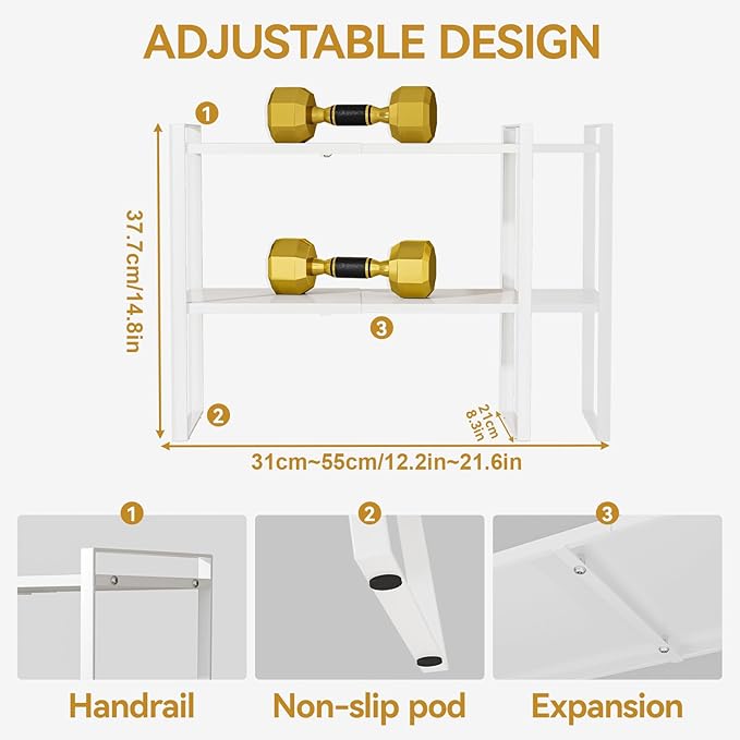 Cabinet Shelf Expandable Height Adjustable Organizer Riser for Kitchen Cabinet Pantry Cupboard Under Sink Countertop Organization