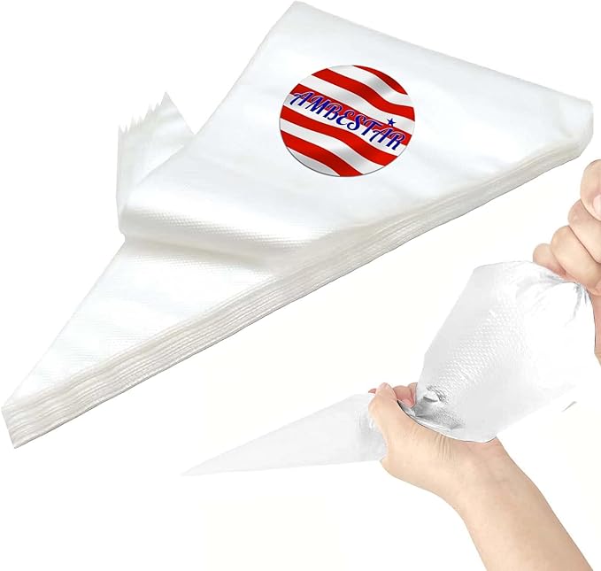 23 inch Frosting Piping Bag Disposable, AMBESTAR 100 Pieces Professional Clear Huge Thickened Cake Decorating Bag for Cream Frosting, Cakes and Cookies Decoration, Baking Lovers Accessories