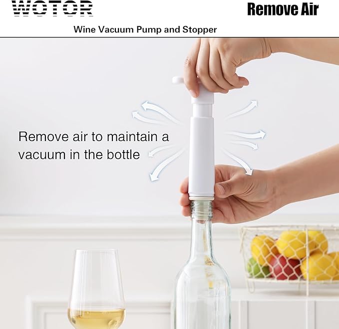 WOTOR Wine Saver Vacuum Pump with 20 Stoppers, Wine Stopper & Preserver, Reusable Bottle Sealer Keeps Fresh, Ideal Accessories Gift, Flat Handle (White)