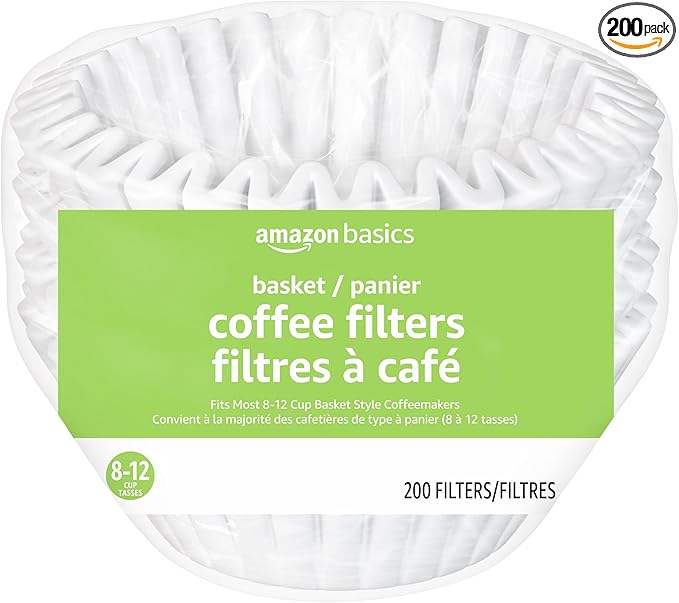 Amazon Basics Basket Coffee Filters for 8-12 Cup Coffee Makers, White, 200 Count