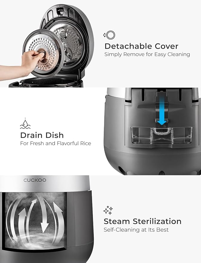 CUCKOO Twin Pressure Rice Cooker 6-Cup Uncooked / 12-Cup Cooked with Nonstick Inner Pot, Versatile Rice Maker & Warmer with 16 Menu Options, Open Cooking Mode, Voice Guide, Gray (CRP-ST0609FG)